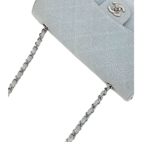 CHANEL Sky Blue Fabric Chain Shoulder Bag A-A9674 - Picture 6 of 11